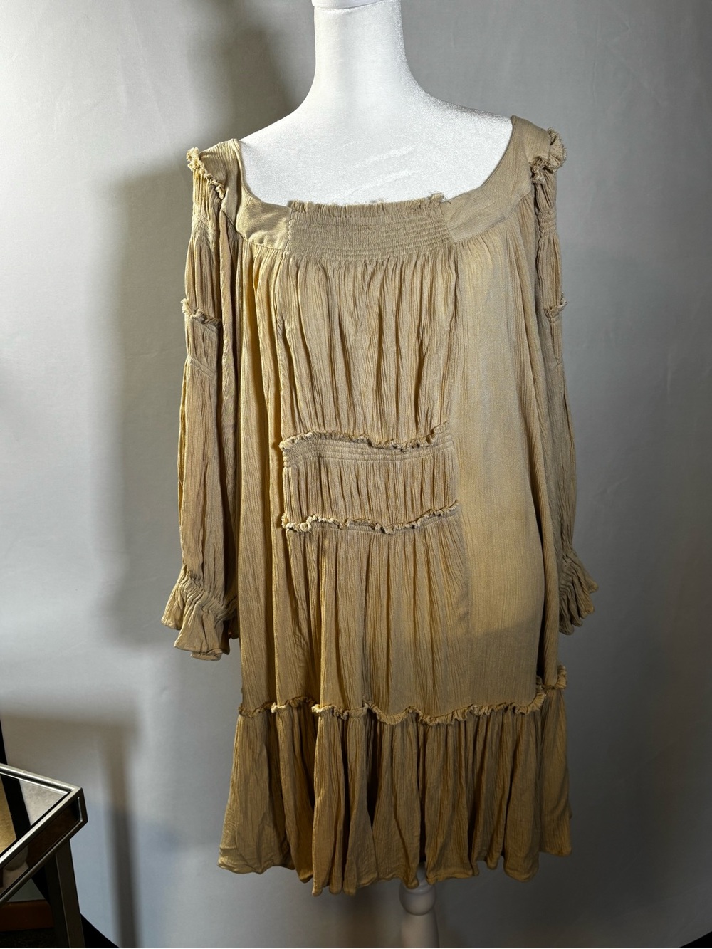 Boho Peasant Tunic Dress in Tan by Free People size medium